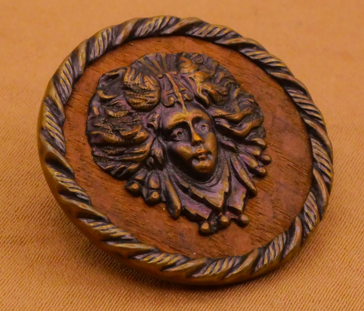 Medusa Purple Tinted Metal Wood Victorian Button 27mm