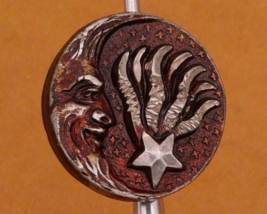 Man on the Moon Crescent Shooting Star Burgundy Tinted Pewter Button 15mm