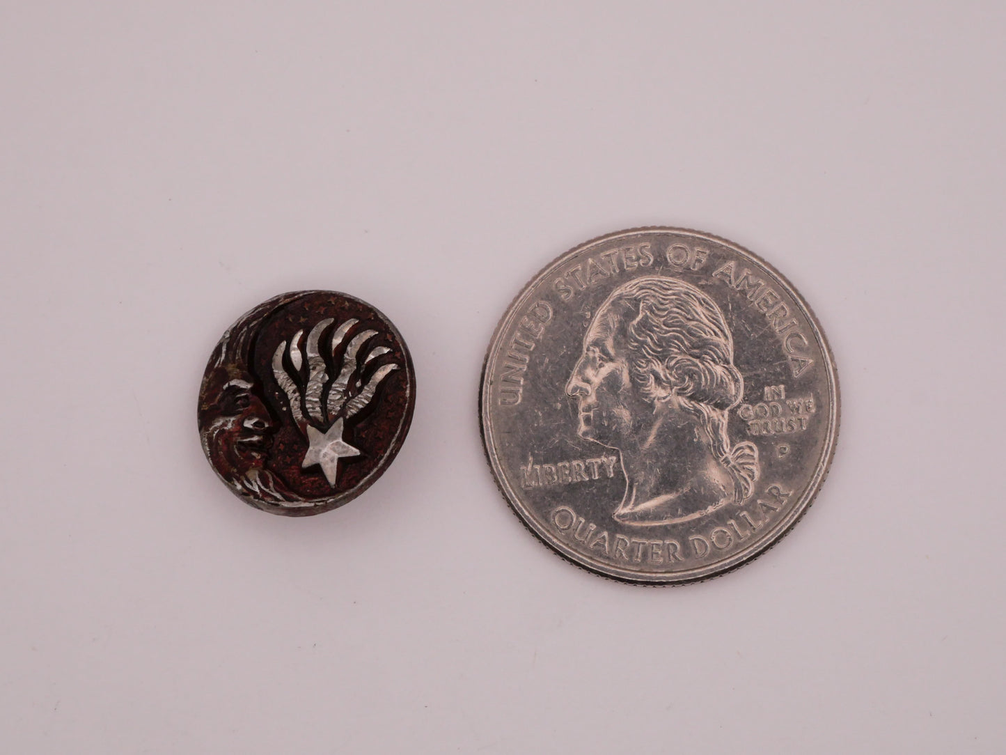 Man on the Moon Crescent Shooting Star Burgundy Tinted Pewter Button 15mm