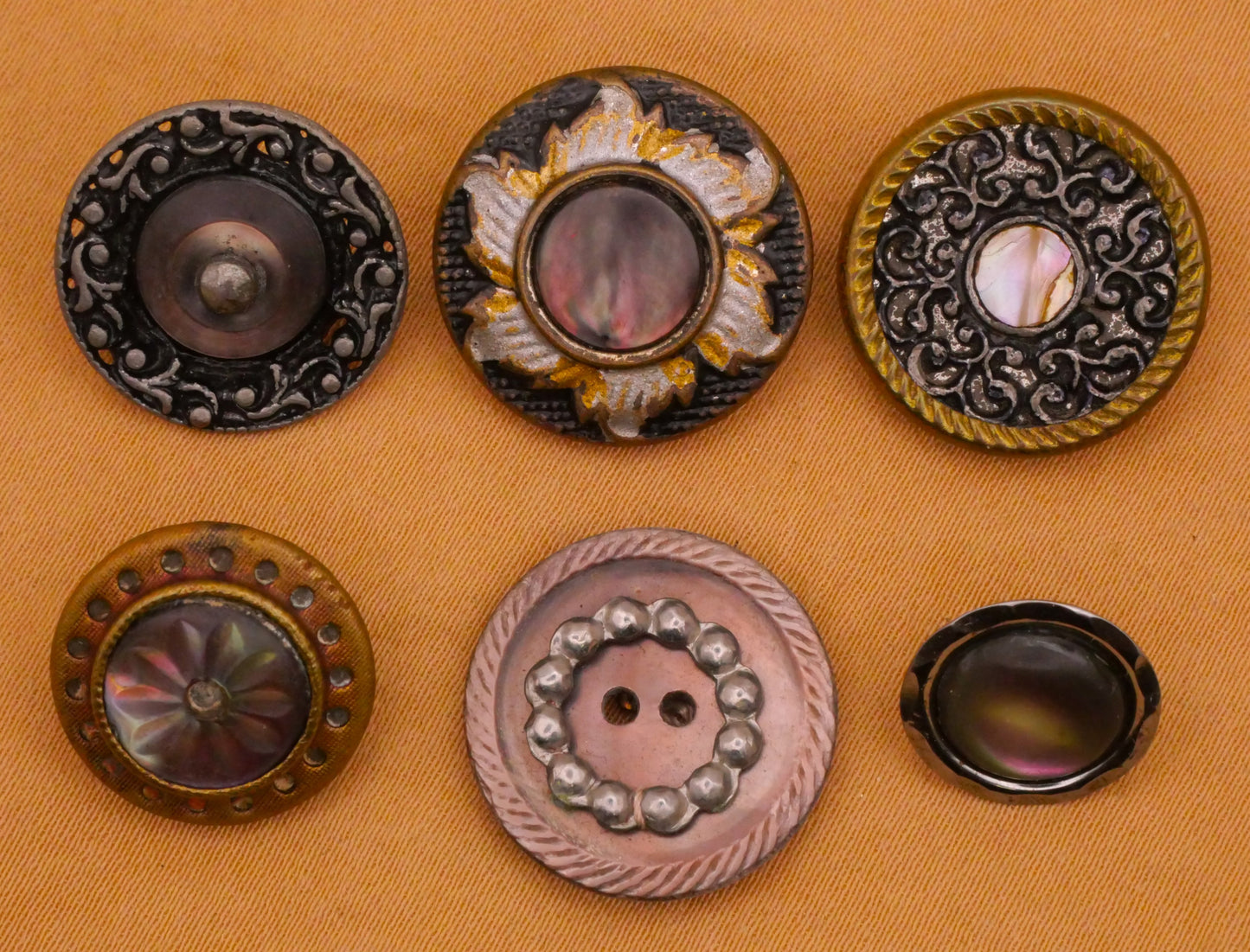 Smokey Mother of Pearl Metal Victorian Button Various 12-18mm