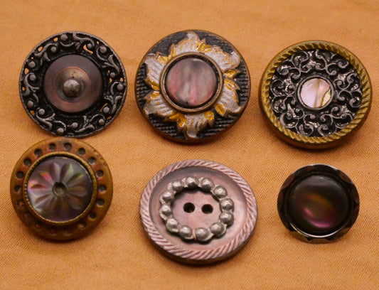 Smokey Mother of Pearl Metal Victorian Button Various 12-18mm