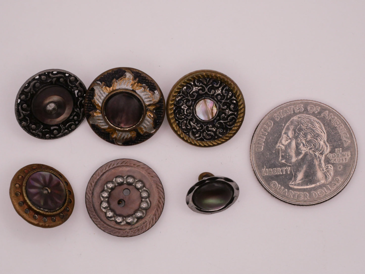 Smokey Mother of Pearl Metal Victorian Button Various 12-18mm