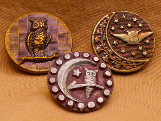Owl Purple Tinted Victorian Metal Button Various 17-18mm