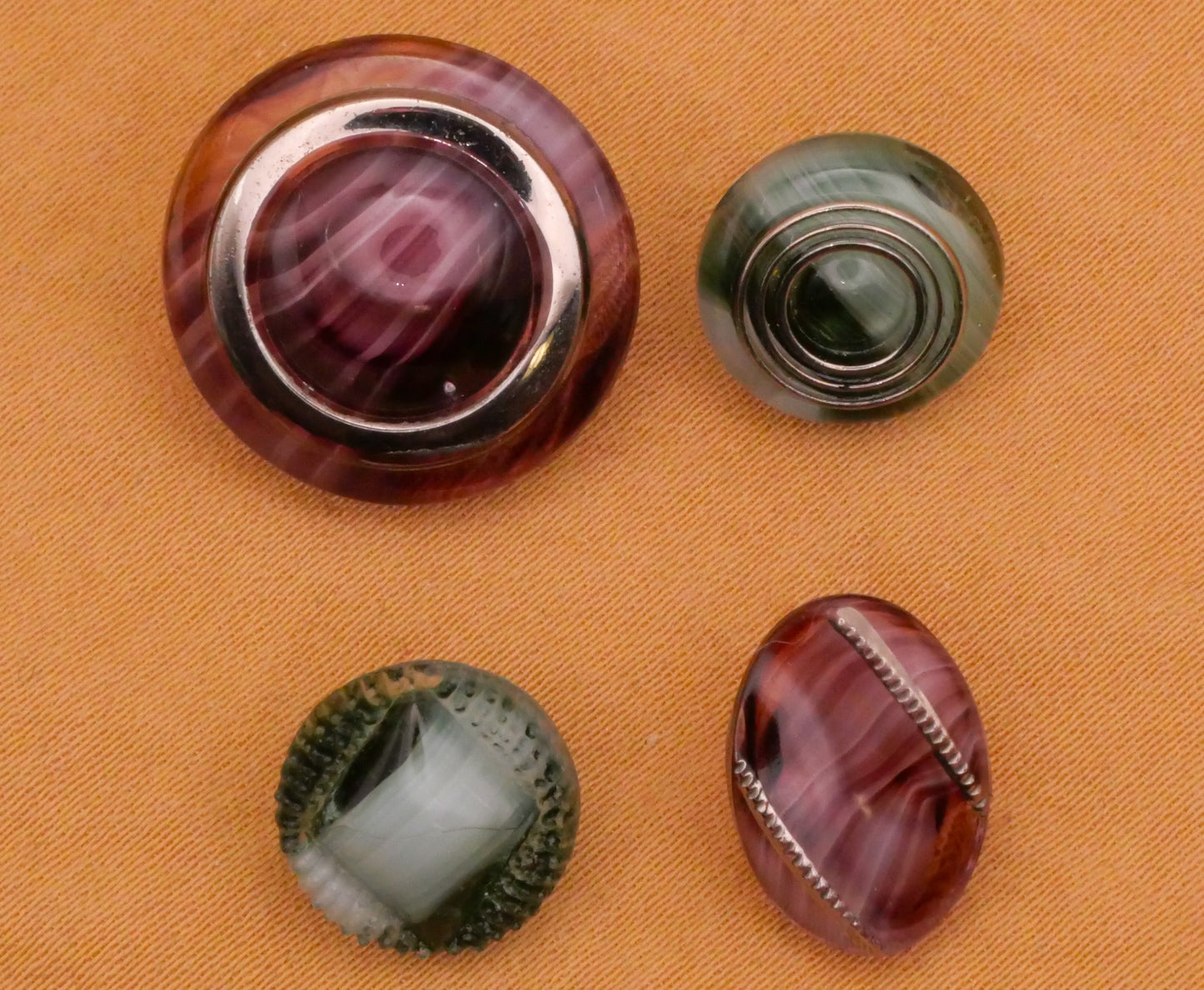 Purple or Blue Green Dig Dug Vintage Glass Button Various 10-17mm