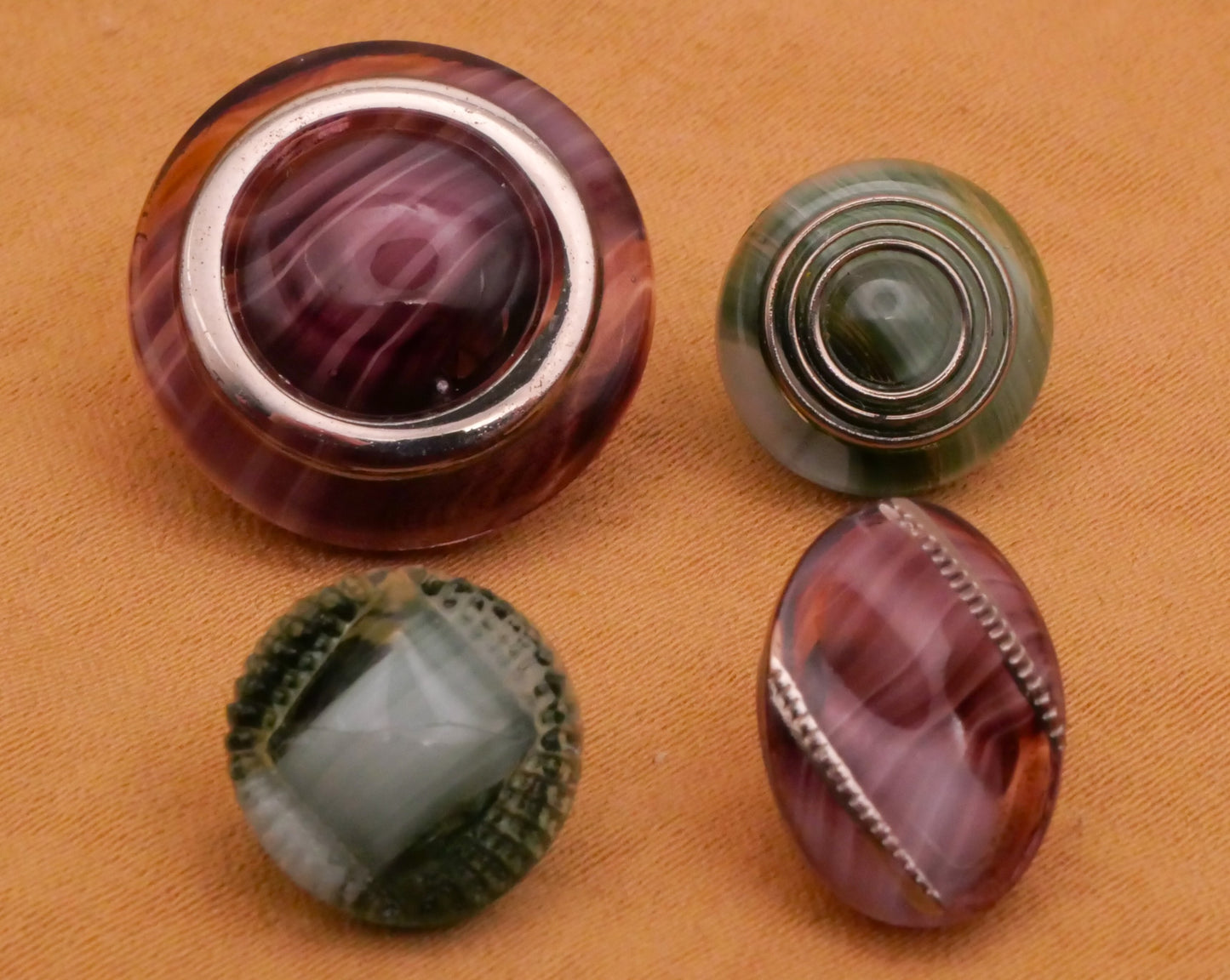Purple or Blue Green Dig Dug Vintage Glass Button Various 10-17mm