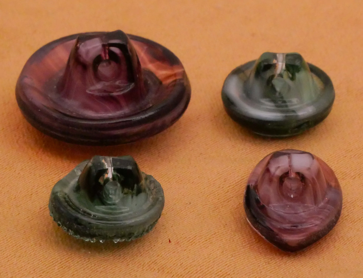 Purple or Blue Green Dig Dug Vintage Glass Button Various 10-17mm