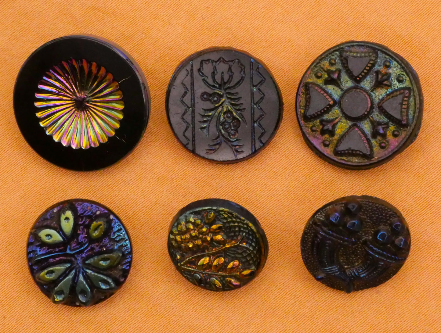 Rainbow Iridescent Black Glass Button Various 13-18mm