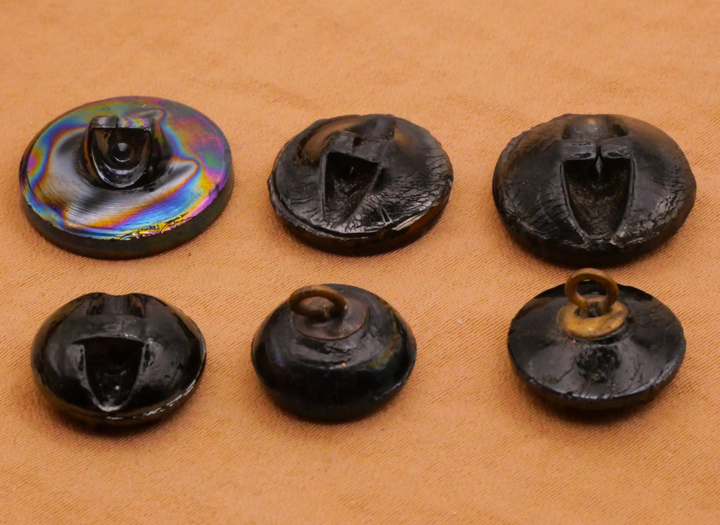 Rainbow Iridescent Black Glass Button Various 13-18mm