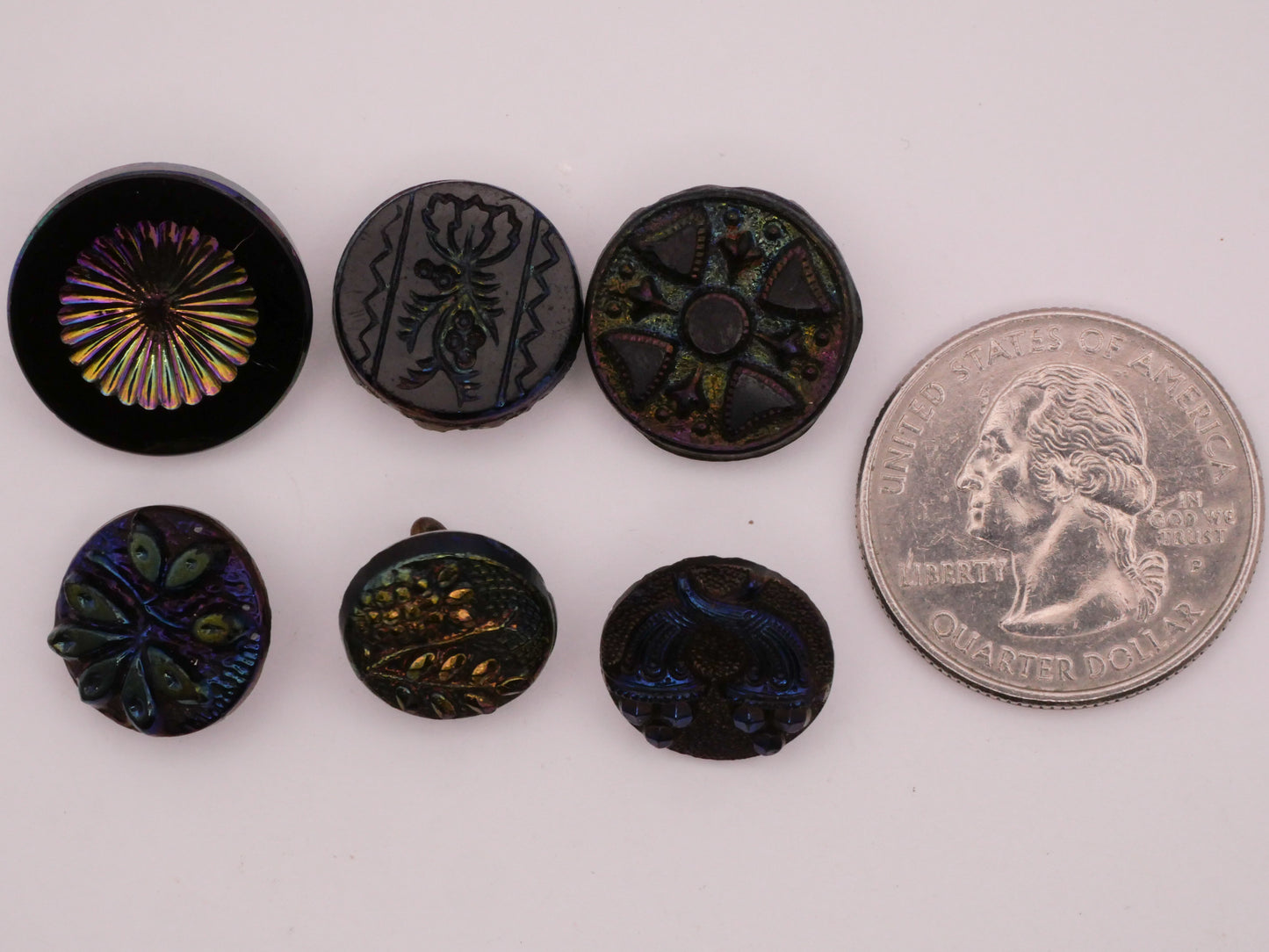 Rainbow Iridescent Black Glass Button Various 13-18mm