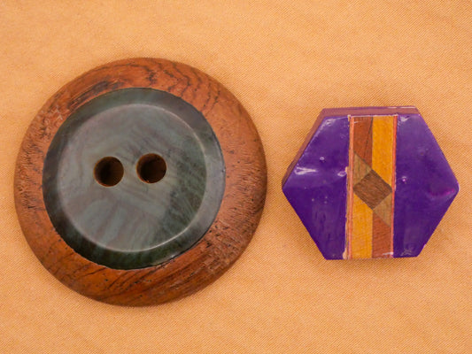 Wood Mixed Material Vintage Button Various 22-37mm