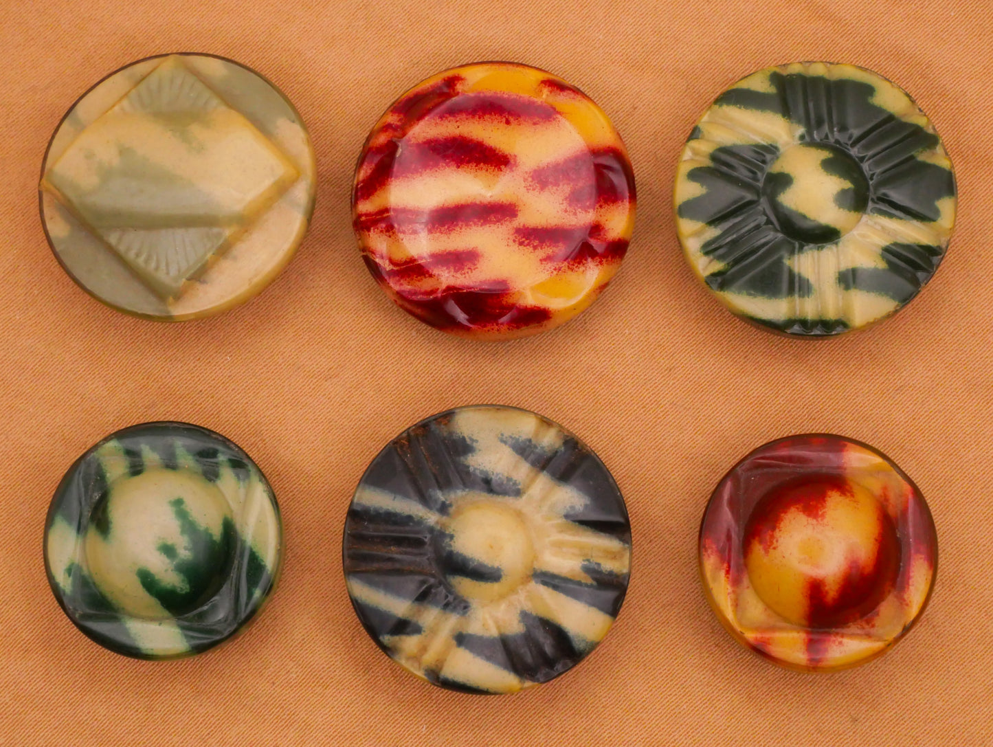 Ikat Tribal Celluloid Early Plastic Button Various 19-23mm