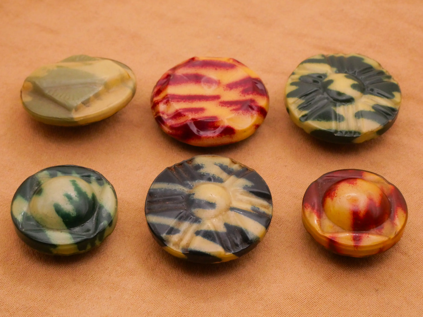 Ikat Tribal Celluloid Early Plastic Button Various 19-23mm