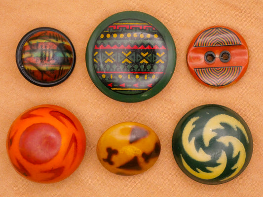 Tribal Design Celluloid Early Plastic Button Various 18-27mm