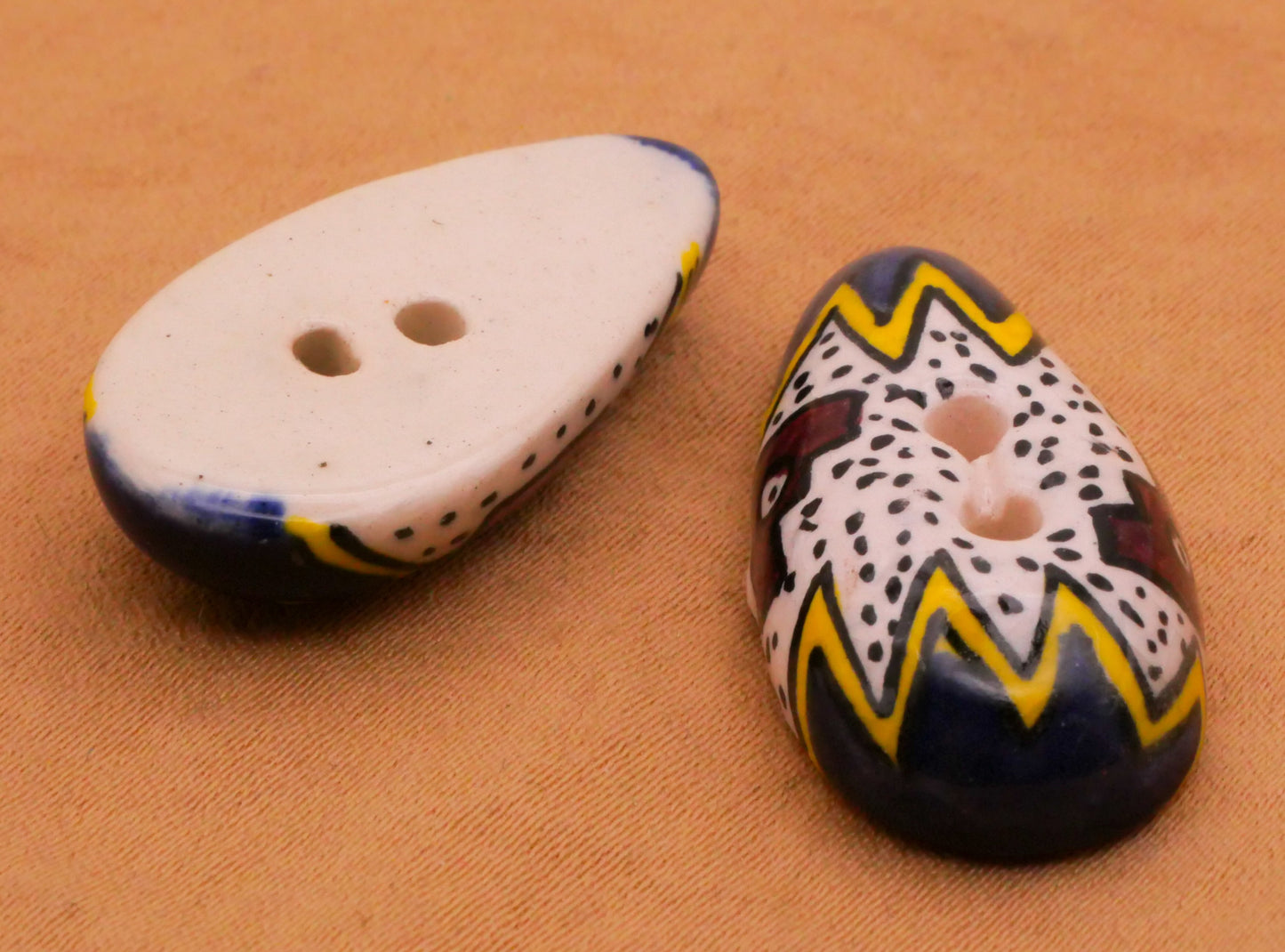 Tribal Aztec Hand-Painted Egg Shape Ceramic Button 15x27mm