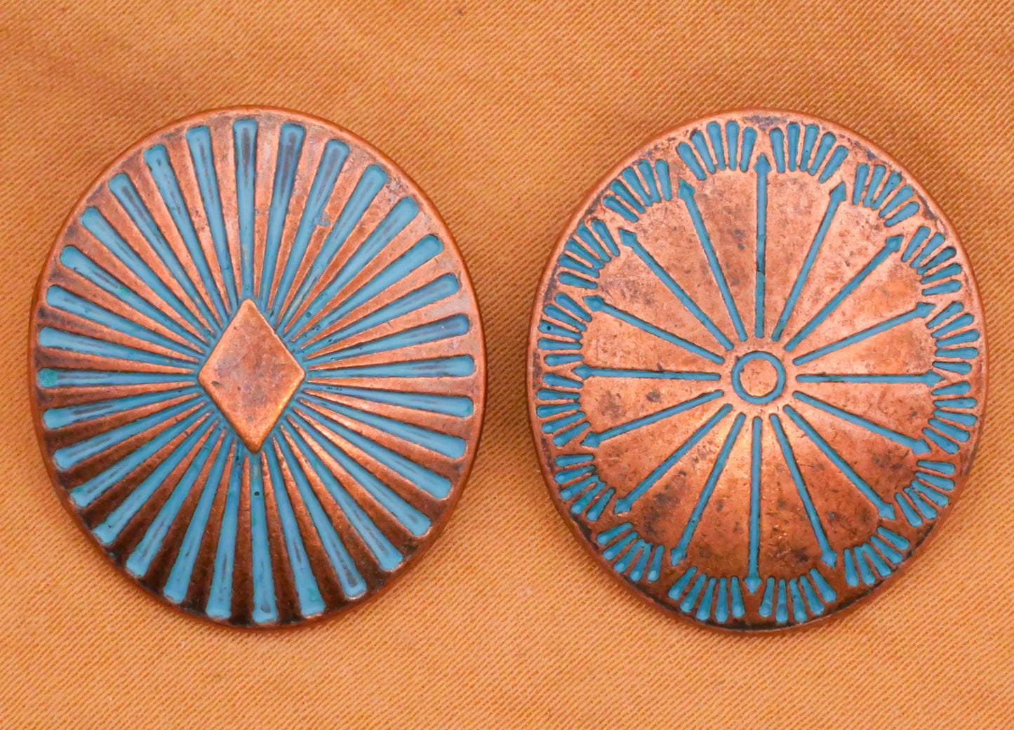 Southwest Copper Turquoise Enamel Metal Button Various 22x25mm