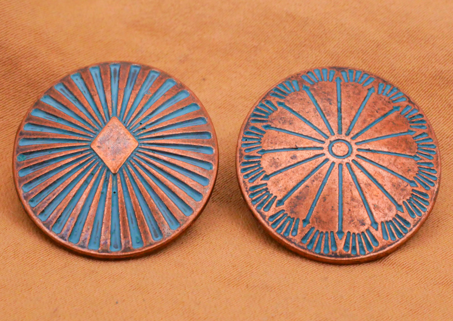 Southwest Copper Turquoise Enamel Metal Button Various 22x25mm