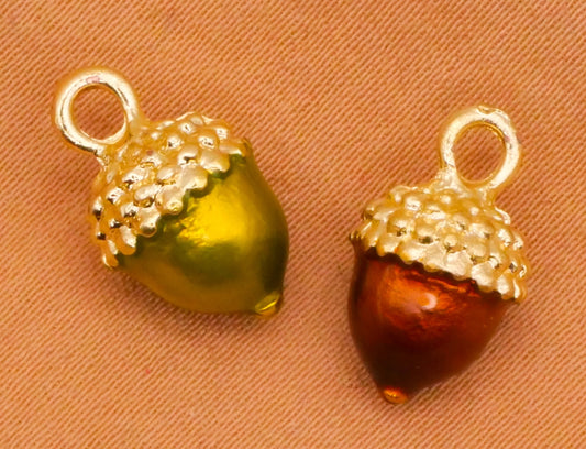 Acorn Gold Metal Enamel Pair of Charms Embellishments 8x14mm