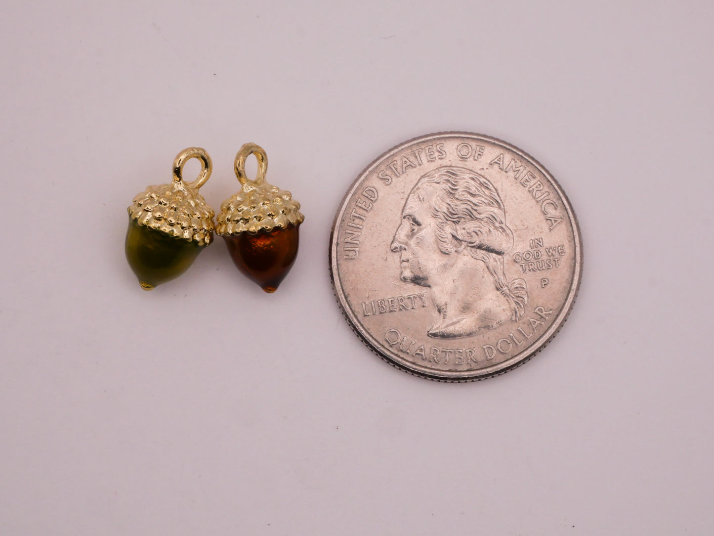 Acorn Gold Metal Enamel Pair of Charms Embellishments 8x14mm