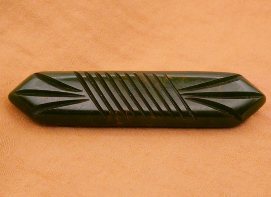 Marbled Green Carved Bakelite Vintage Brooch Pin 14x65mm