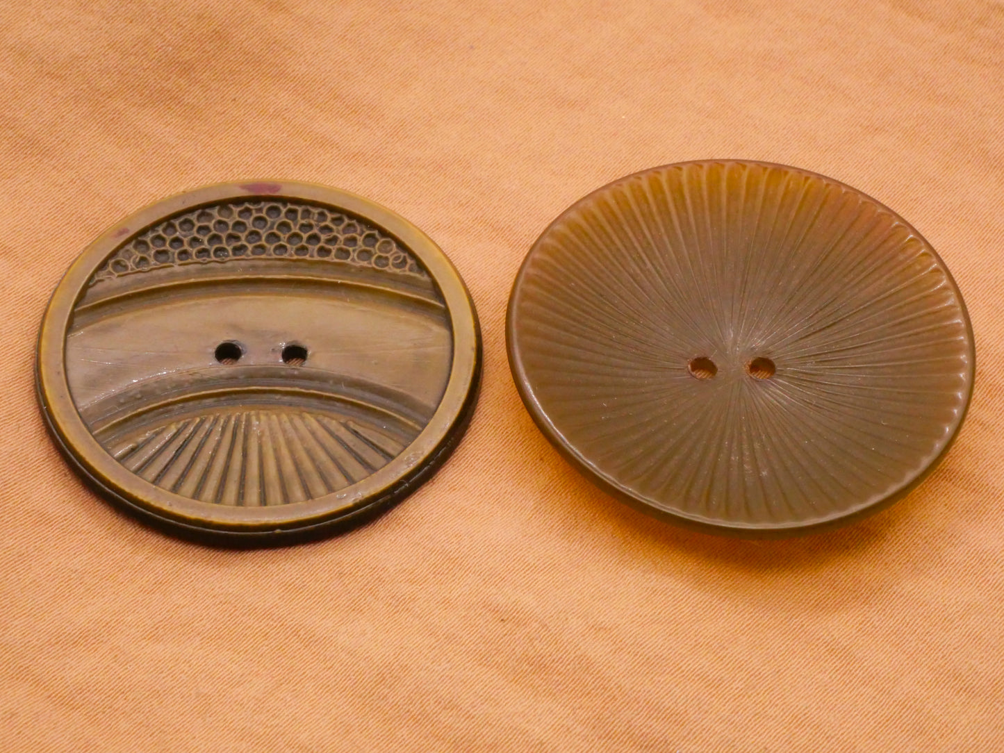 Olive Green Art Deco Array Early Plastic Large Button Various 36-37mm