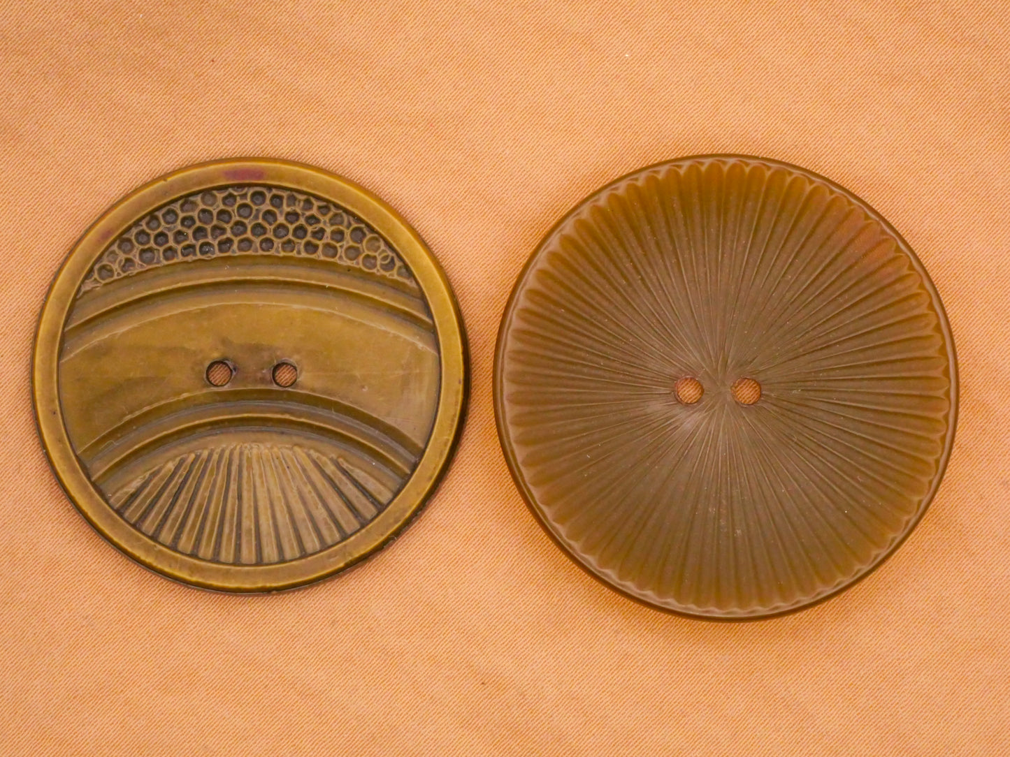 Olive Green Art Deco Array Early Plastic Large Button Various 36-37mm