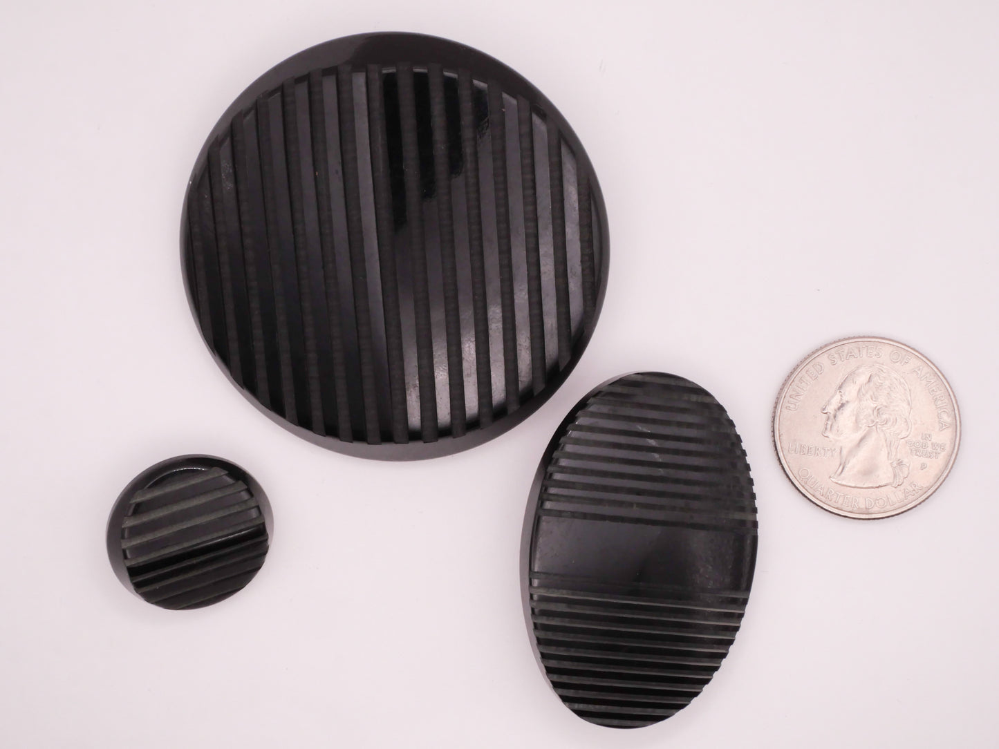 Machine Carved Ridge Black Vintage Plastic Button Various 22-56mm