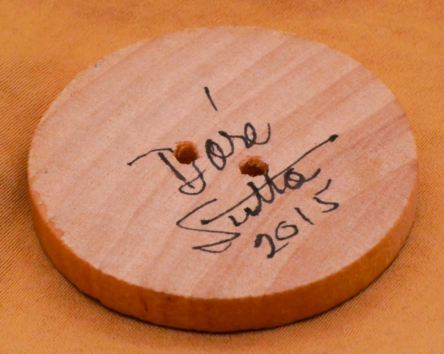 Flower Bouquet Hand-Painted Orange Teal Wood Studio Large Button 38mm