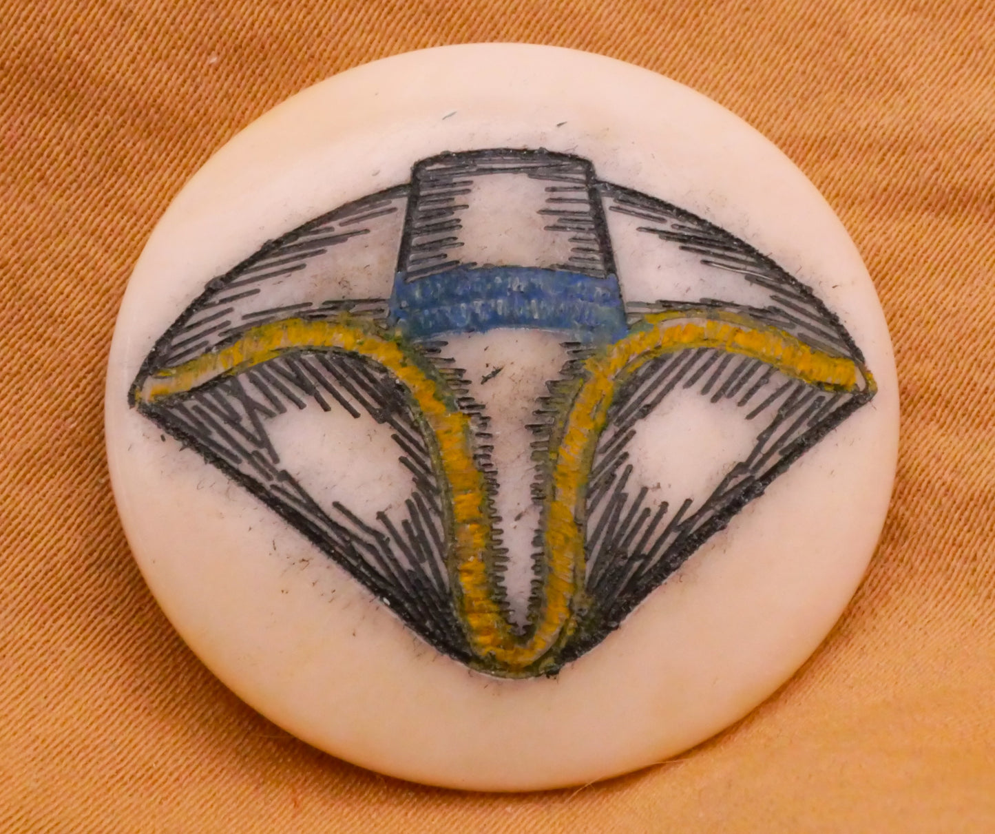 Tri Corner Hat Tender Buttons Etched Bone NBS Show Button 30mm