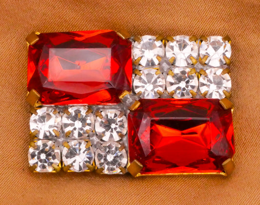 Burnt Orange Rectangle Vintage Czech Rhinestone Metal Button 19x27mm