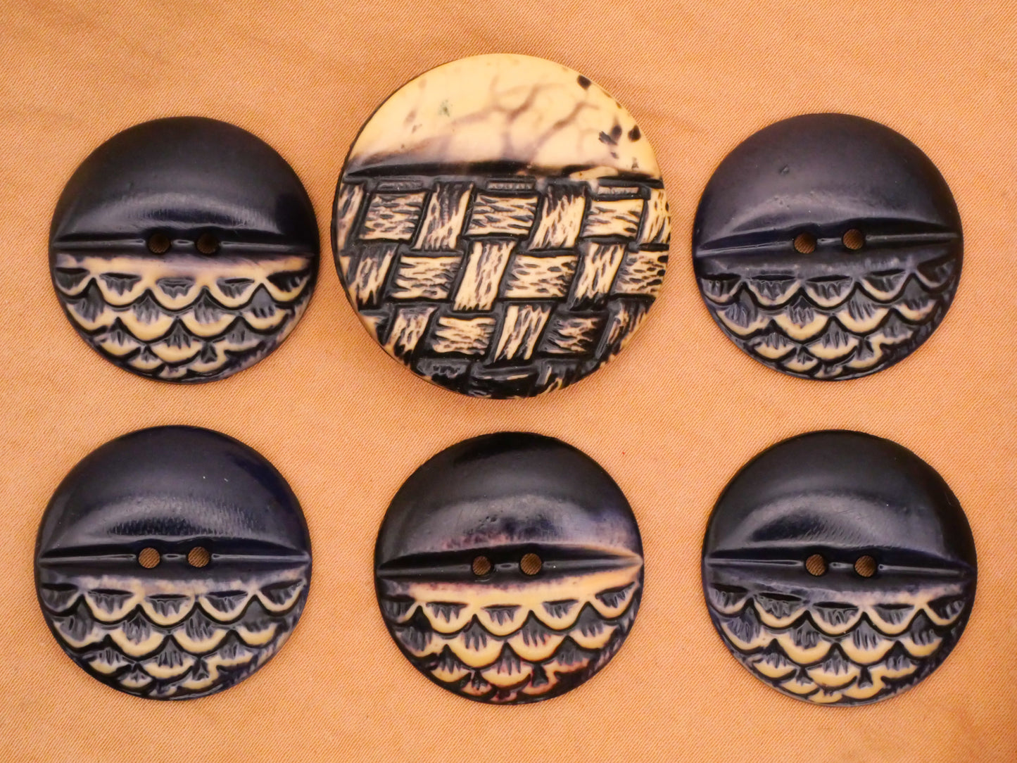 Feather or Basketweave Celluloid Early Plastic Button Various 27-33mm