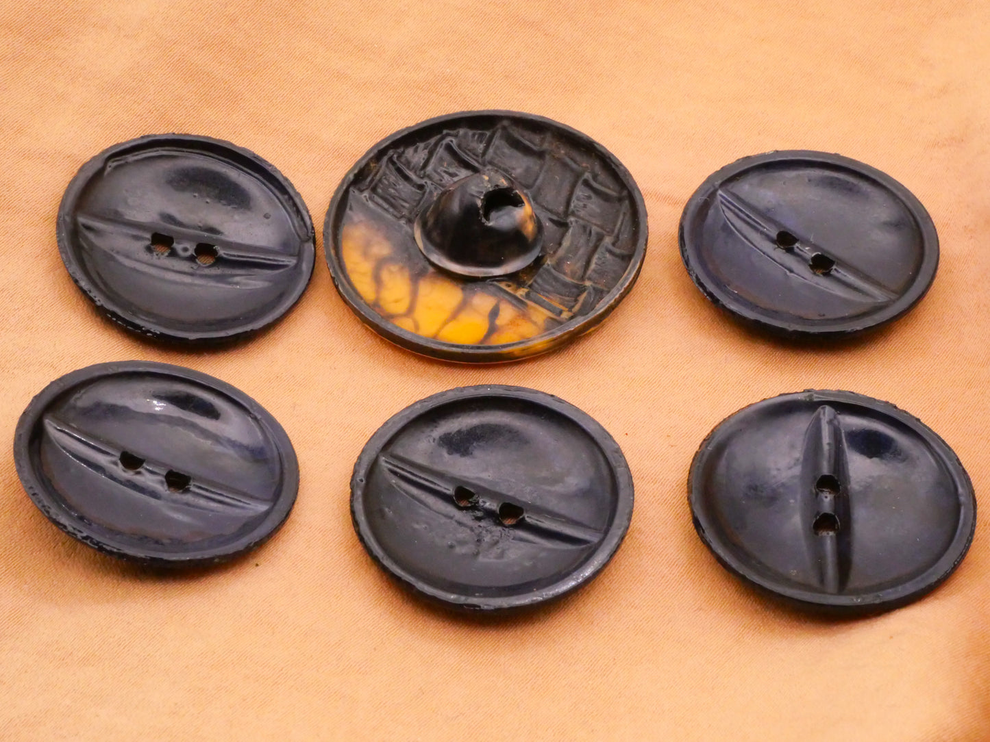 Feather or Basketweave Celluloid Early Plastic Button Various 27-33mm