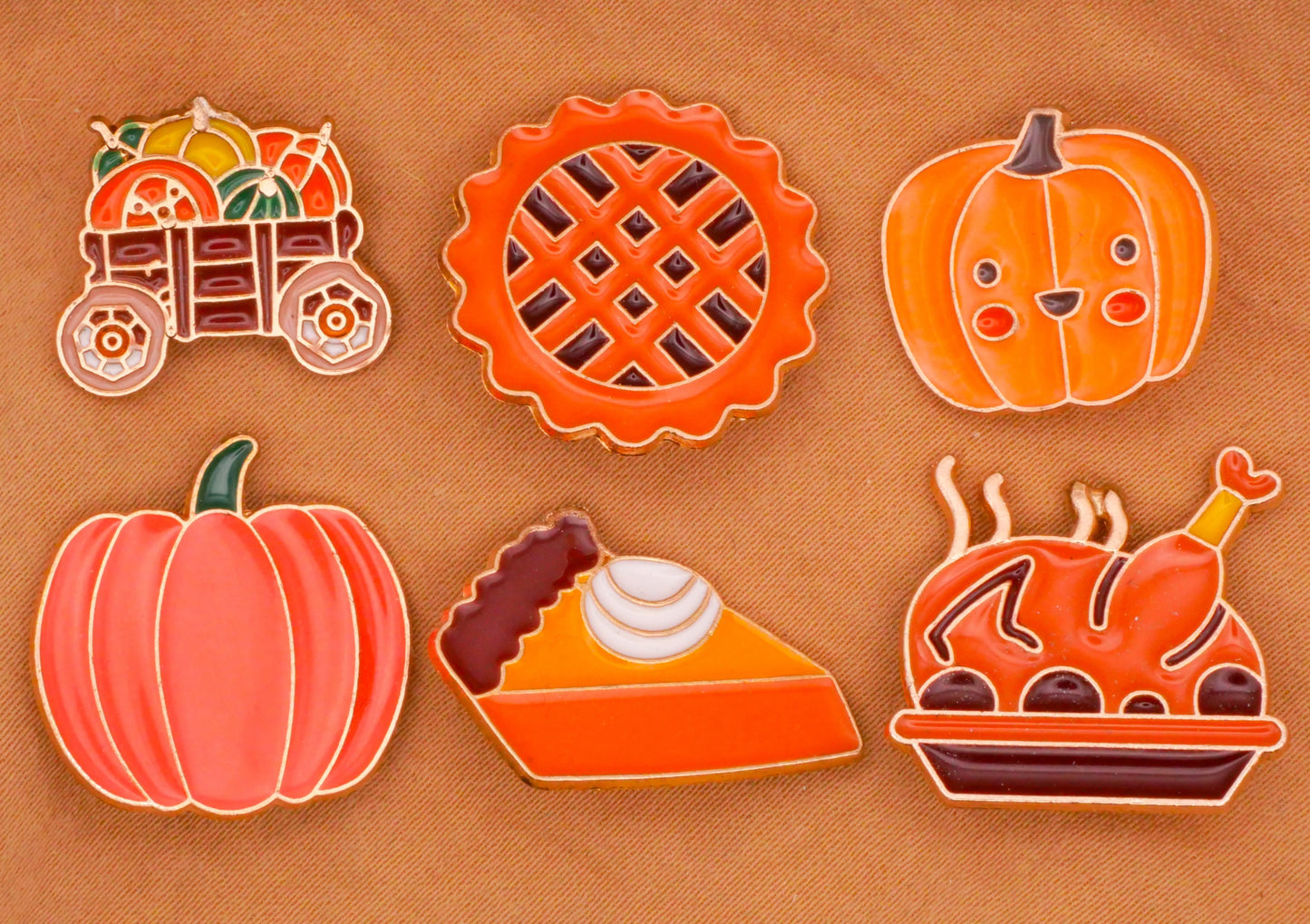 Thanksgiving Food Pie Pumpkins or Turkey Enamel Metal Button Various 15-24mm