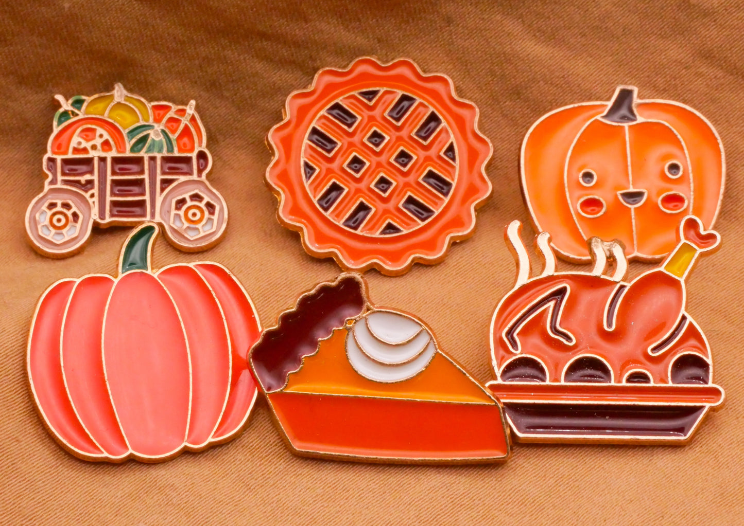 Thanksgiving Food Pie Pumpkins or Turkey Enamel Metal Button Various 15-24mm