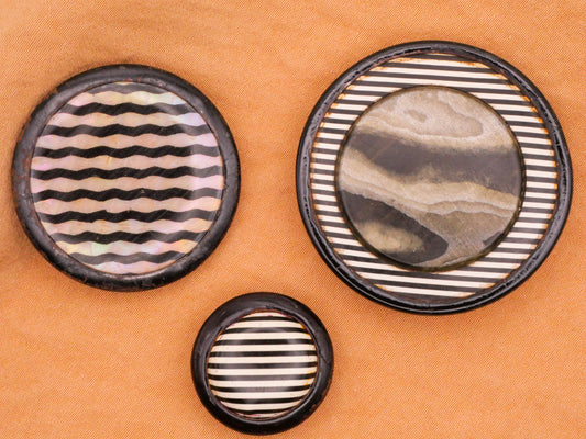 Stripe Black White Celluloid Early Plastic Vintage Button Various 9-37mm