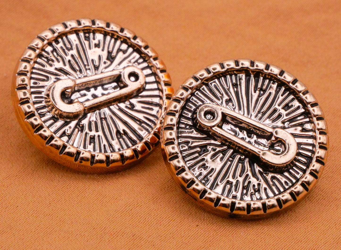 Safety Pin Sewing Textured Plastic Pair of Buttons 22mm