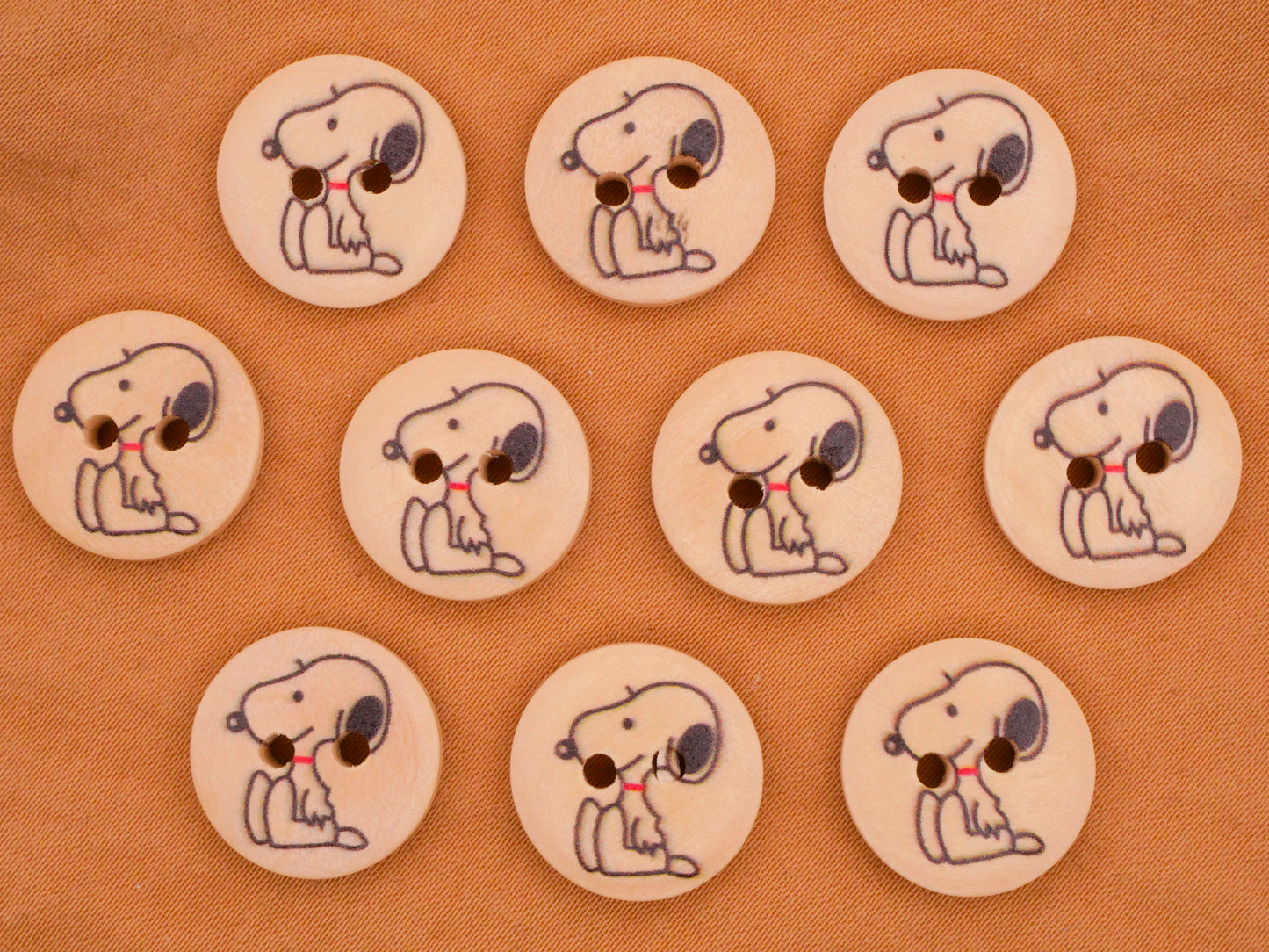 Snoopy Peanuts Dog Wood Set of Ten Buttons 15mm
