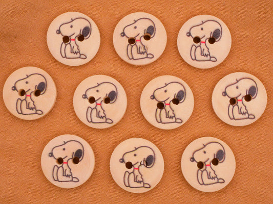Snoopy Peanuts Dog Wood Set of Ten Buttons 15mm