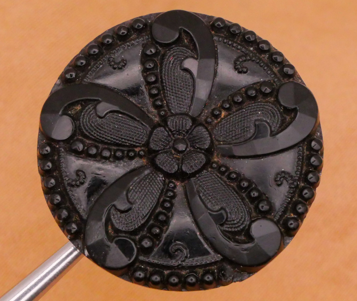 Lacy Look Black Glass Antique Button Various 23-32mm