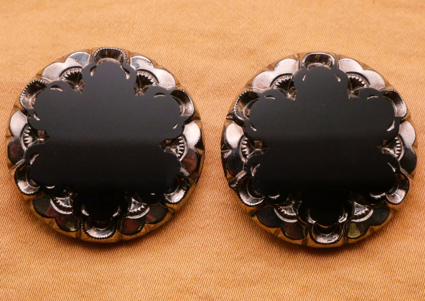 Snowflake Mirror Finish Silver Luster Black Glass Button Various 27mm