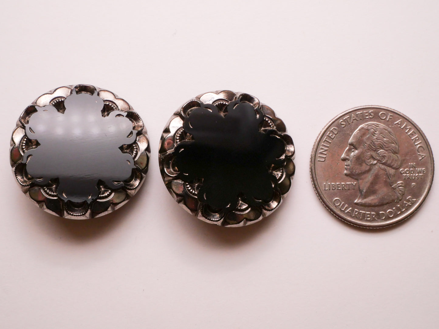 Snowflake Mirror Finish Silver Luster Black Glass Button Various 27mm