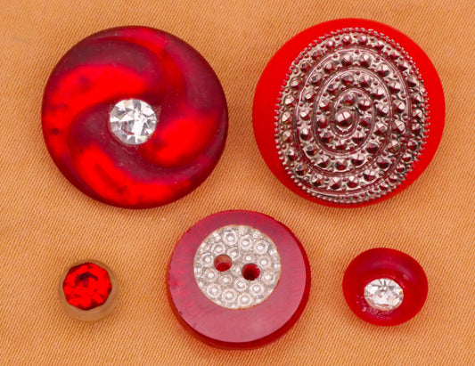 Red Sparkles Vintage Glass Button Various 6-18mm