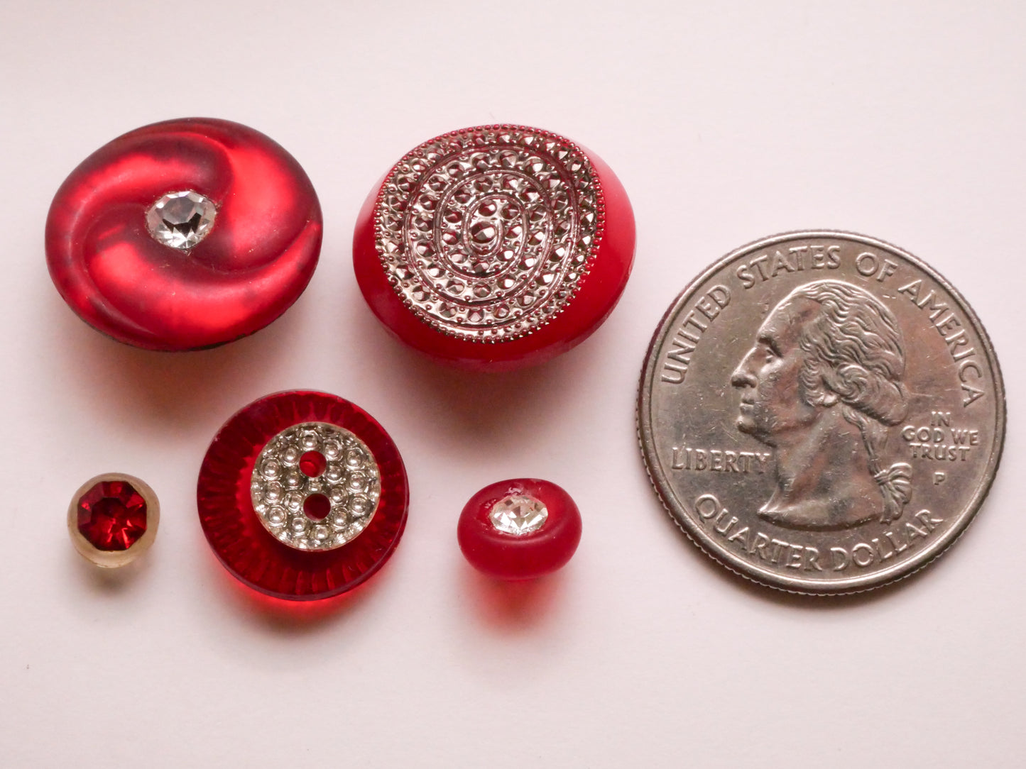 Red Sparkles Vintage Glass Button Various 6-18mm