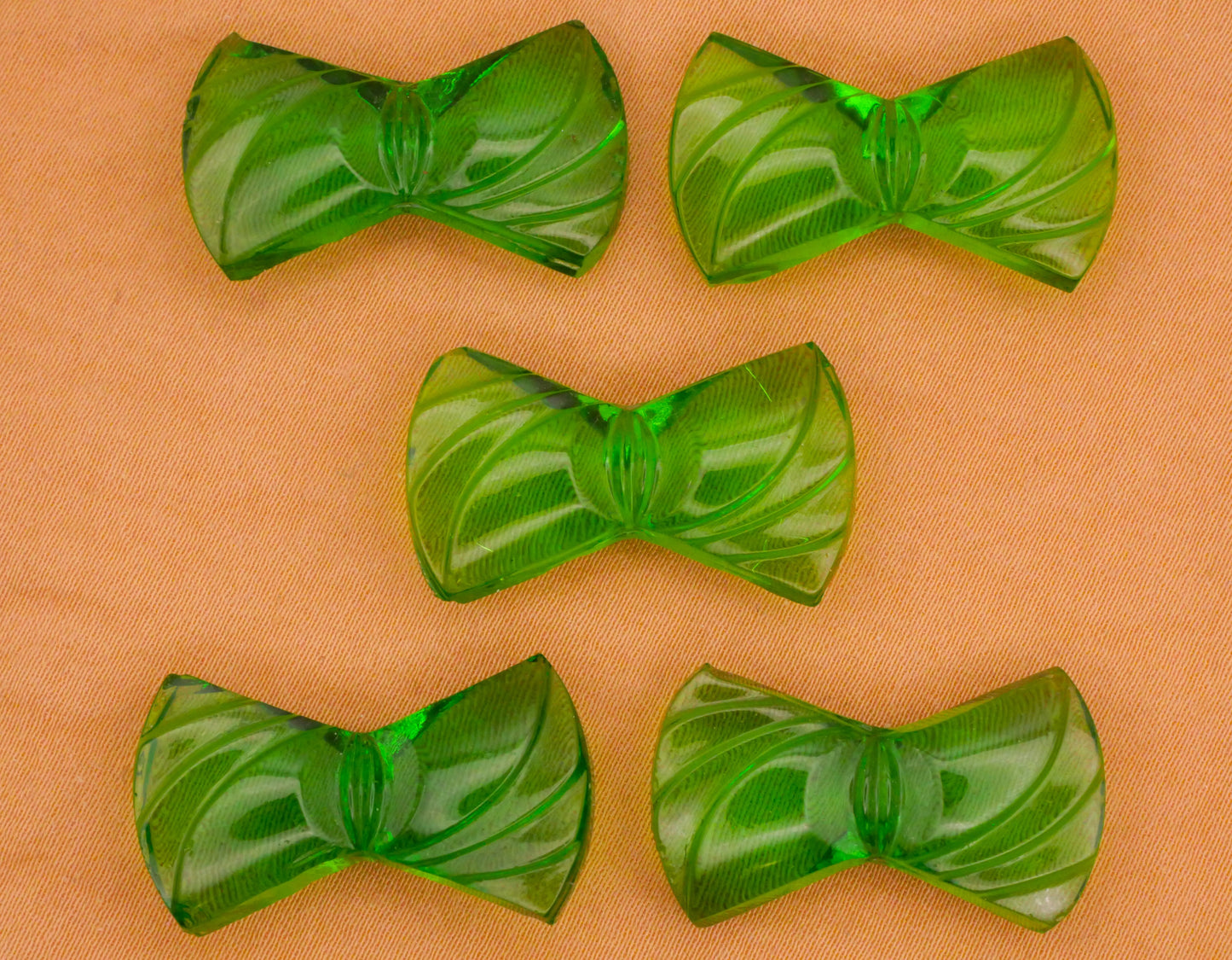 Bow Green Translucent Vintage Glass Button Various 16x27mm