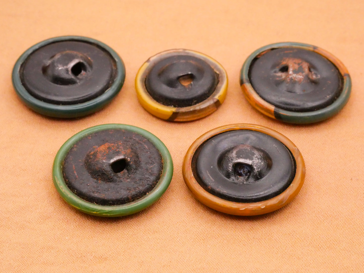 Patterned Fabric Under Celluloid Early Plastic Button Various 19-23mm