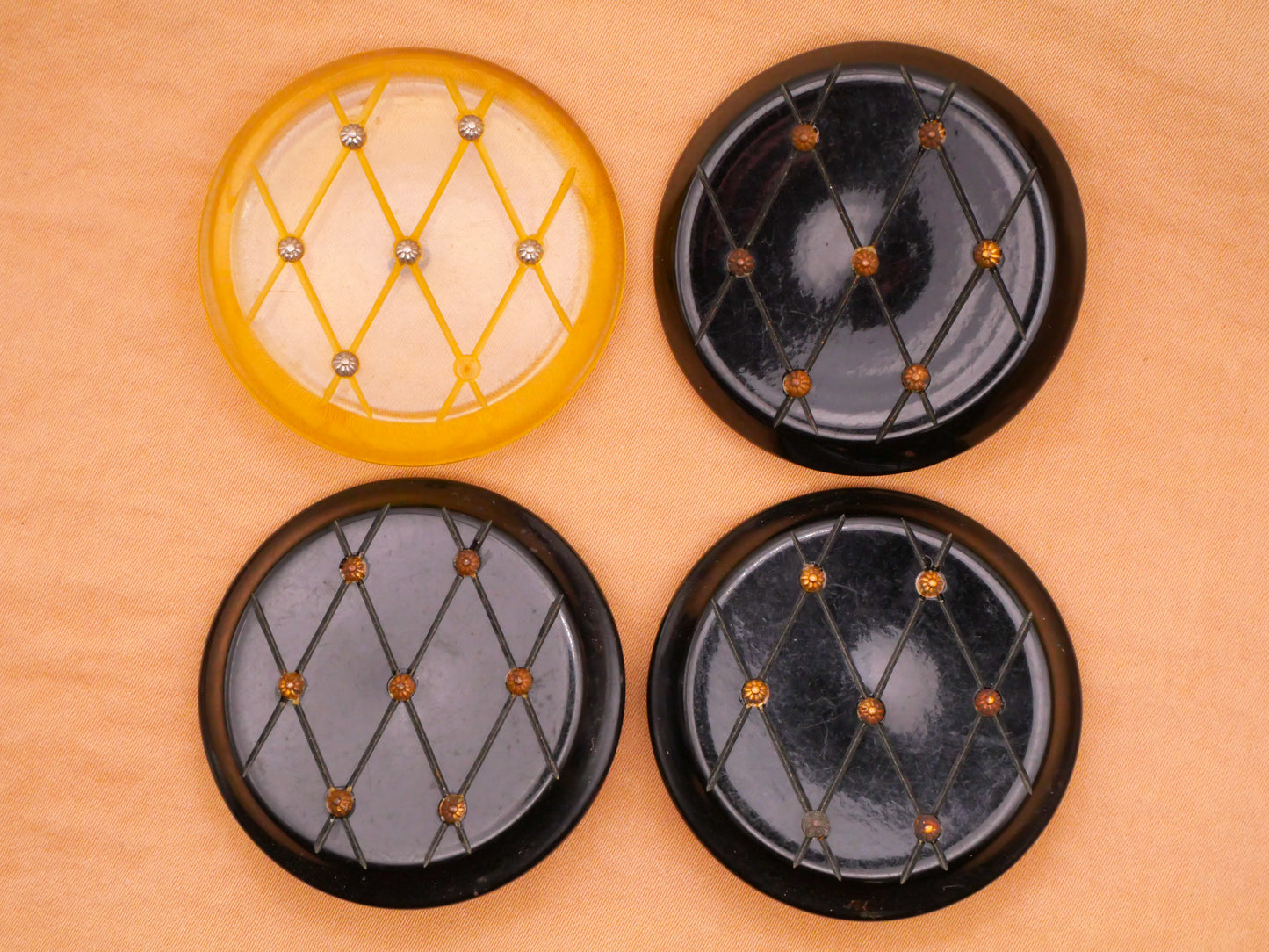 Tufted Look Early Plastic Metal Stud Vintage Large Button 43mm