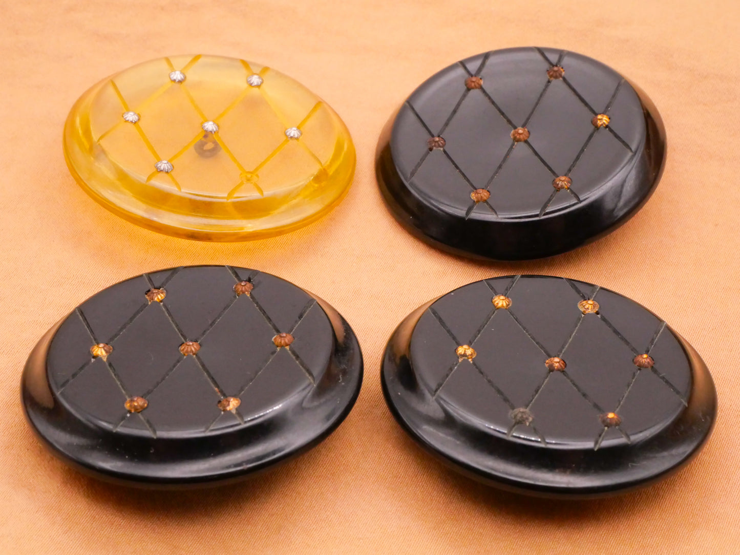 Tufted Look Early Plastic Metal Stud Vintage Large Button 43mm