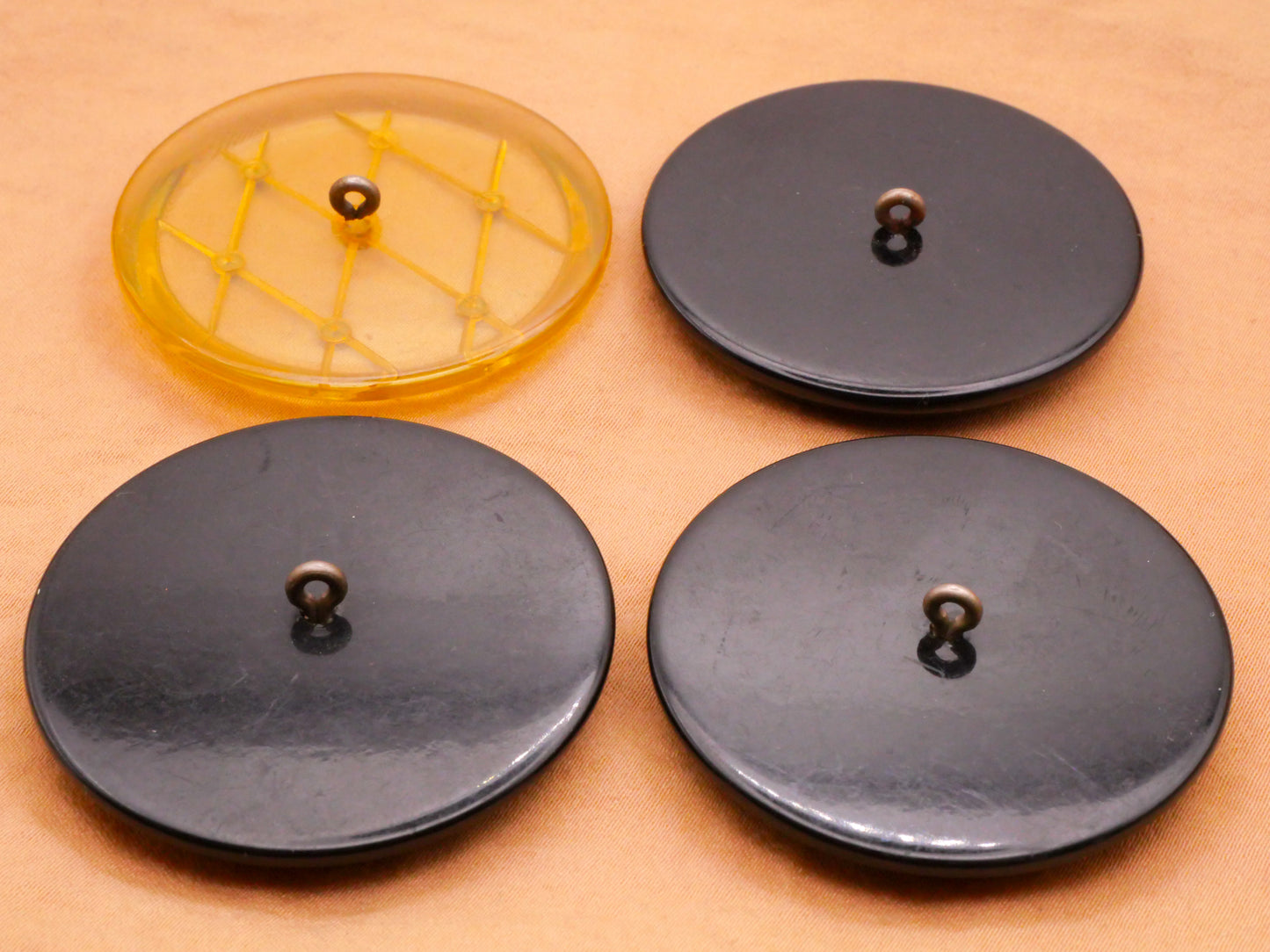 Tufted Look Early Plastic Metal Stud Vintage Large Button 43mm