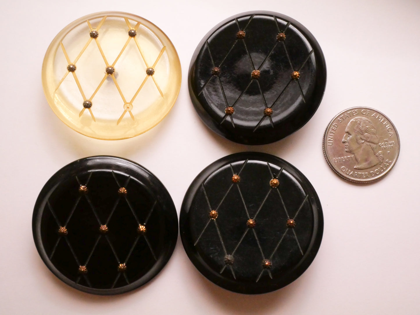 Tufted Look Early Plastic Metal Stud Vintage Large Button 43mm