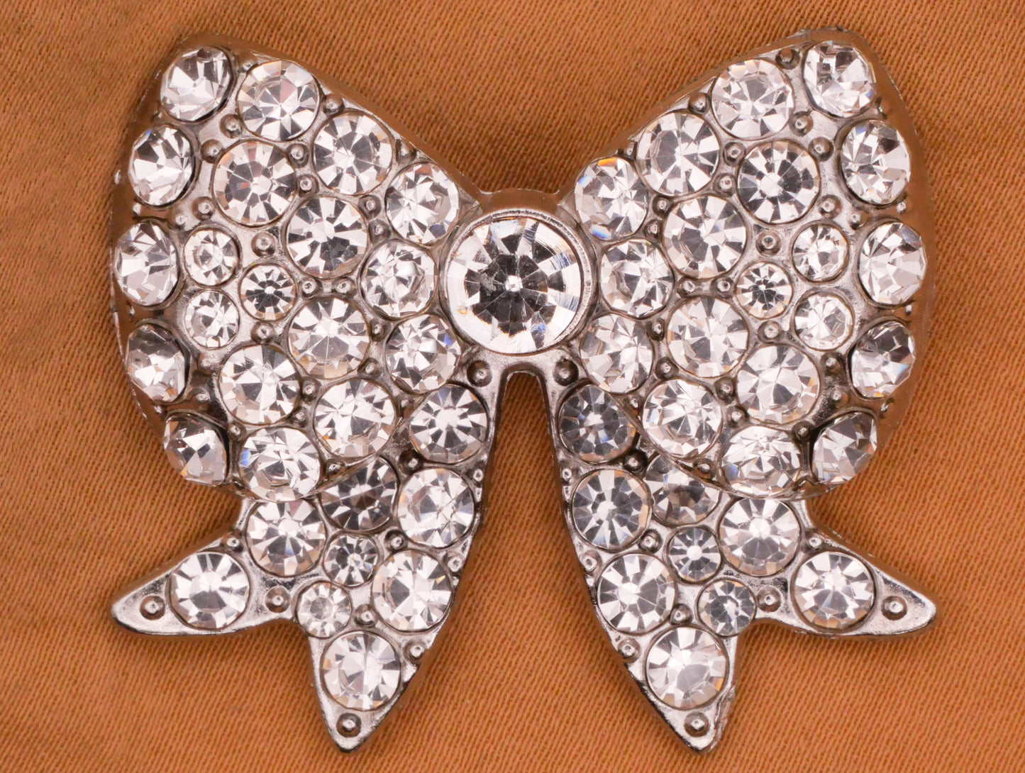 Bow Fashion Rhinestone Silver Metal Large Button 34x39mm