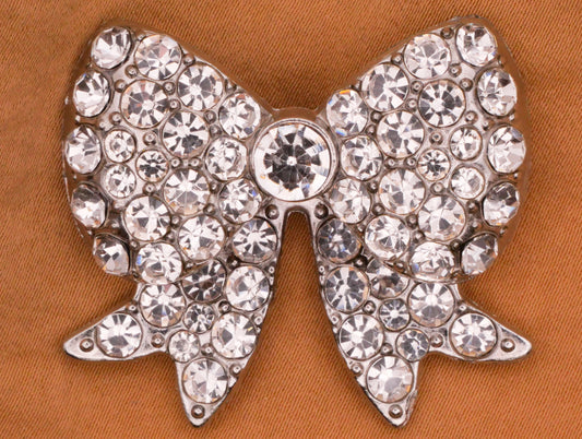 Bow Fashion Rhinestone Silver Metal Large Button 34x39mm